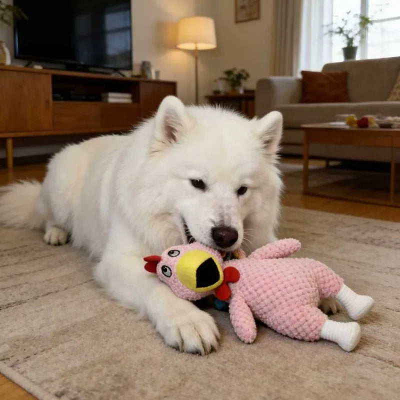 Squeaky Plush Chick Dog Toy – Interactive Puppy Chew Toy Squeaky Plush Dog Toy Qme