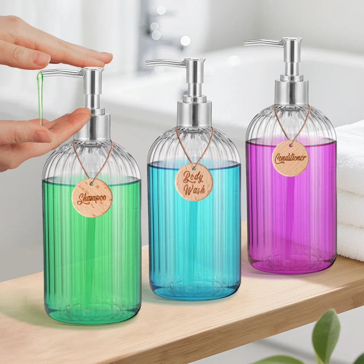 Modern 3-Bottle Refillable Shower Dispenser Set – 500ml Shower Dispenser Set Qme