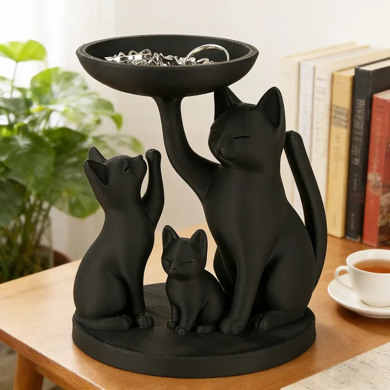 3D Printed Black Cat Storage Tray – Jewelry & Key Organizer Decorative Storage Tray Qme