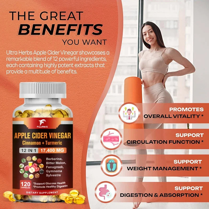 Apple Cider Vinegar Capsules – Vegan ACV Pills | Fulimiks ACV Supplement Capsules Qst