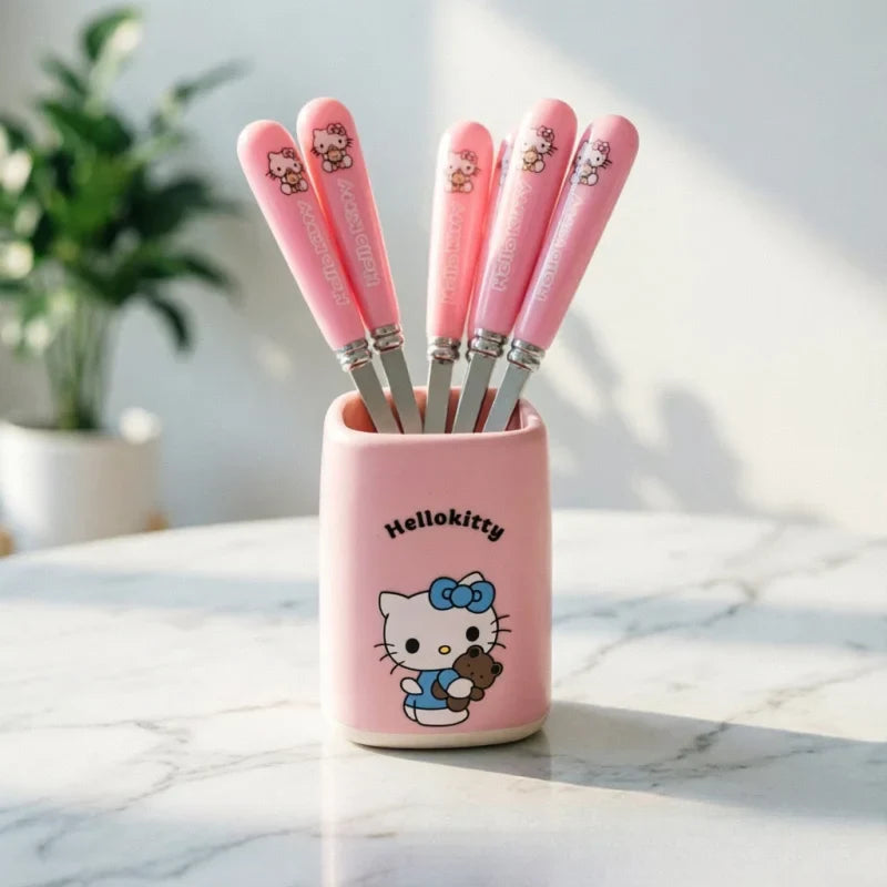 Kuromi Hello Kitty Stainless Steel Fruit Fork Set | Cute Cartoon Cartoon Fruit Fork Set Qme