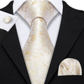 Men's Luxury Champagne Necktie Set – Pocket Square & Cufflinks Necktie Gift Set Qme HT-LDSN1167