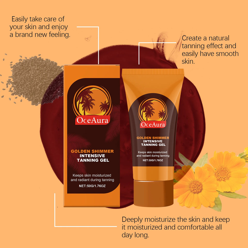 OceAura Bronzing Gel – Sunless Tan Enhancer for Face & Body Bronzing Tanning Gel Qst