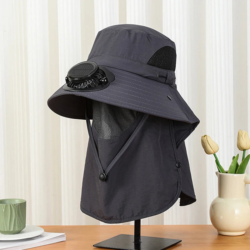 Solar Fan Hat Wide Brim UV Protection Shawl – Outdoor Hat Solar Fan Hat Qst A7