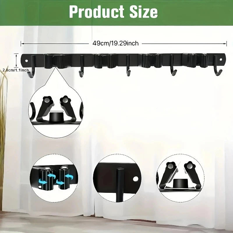 Heavy-Duty Metal Wall-Mounted Tool Rack – 4 Slots & 5 Hooks Wall Tool Rack Qme