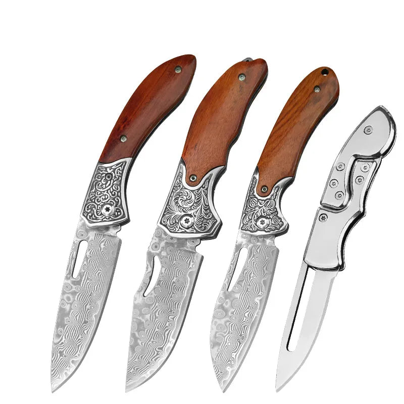 VG10 Damascus Steel Folding Knife – Wood Handle EDC Pocket Knife Damascus Folding Knife Qst Folding Knife ABCD