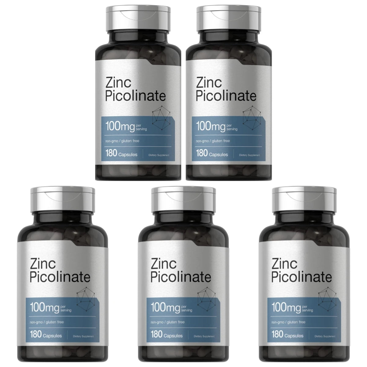 Zinc Picolinate 100mg 180 Capsules – Non-GMO Mineral Supplement Mineral Supplement Qst 180 Count(Pack of 5)