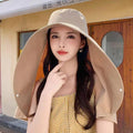 Women's Large Brim Sun Hat with Shawl – Quick-Dry UV Cap Sun Hat Qst Khaki one size
