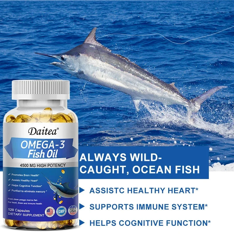 Daitea Fish Oil Omega-3 4500mg – Easy Swallow Capsules Fish Oil Supplement Qst