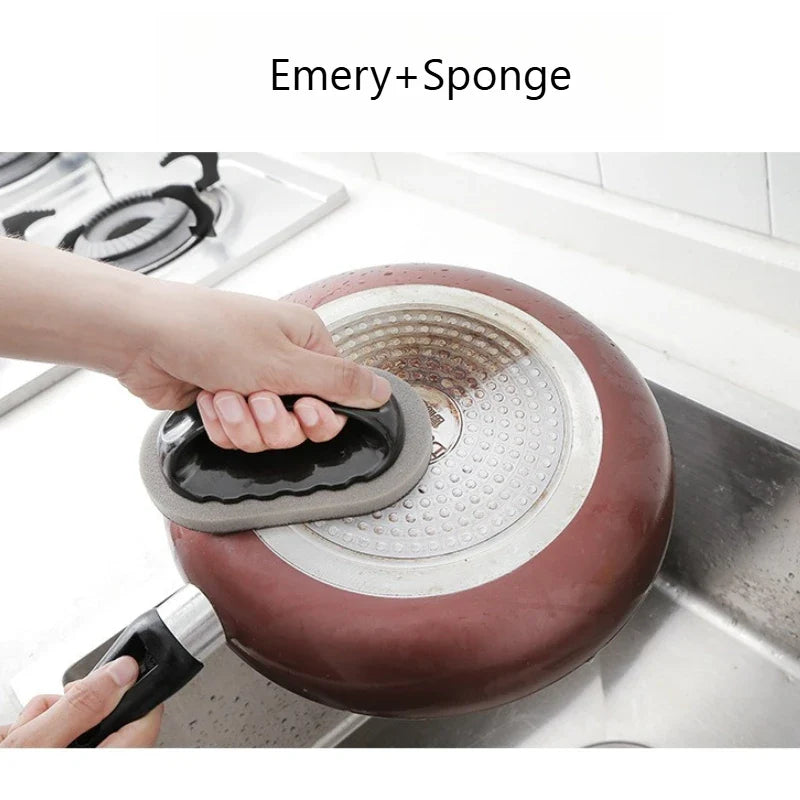 Emery Sponge Scrubber with Handle – Pot & Bowl Cleaner Kitchen Scrubber Sponge Qme