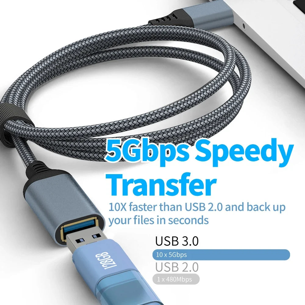 USB 3.0 Extension Cable Male to Female – Nylon Braided Extender USB Extension Cable Qme