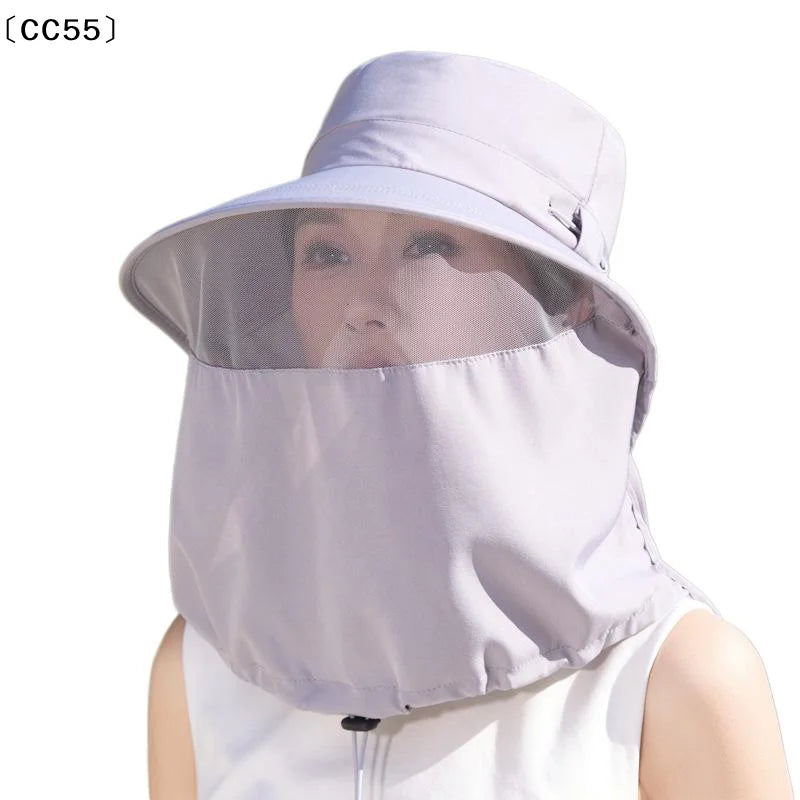 Women's Wide-Brim Fisherman Hat with UV Neck Shawl Cover Wide Brim Sun Hat Qst
