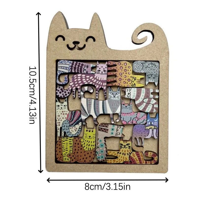 Irregular Cat Wooden Puzzle – Brain Teaser & Art Piece Gift Wooden Jigsaw Puzzle Qst