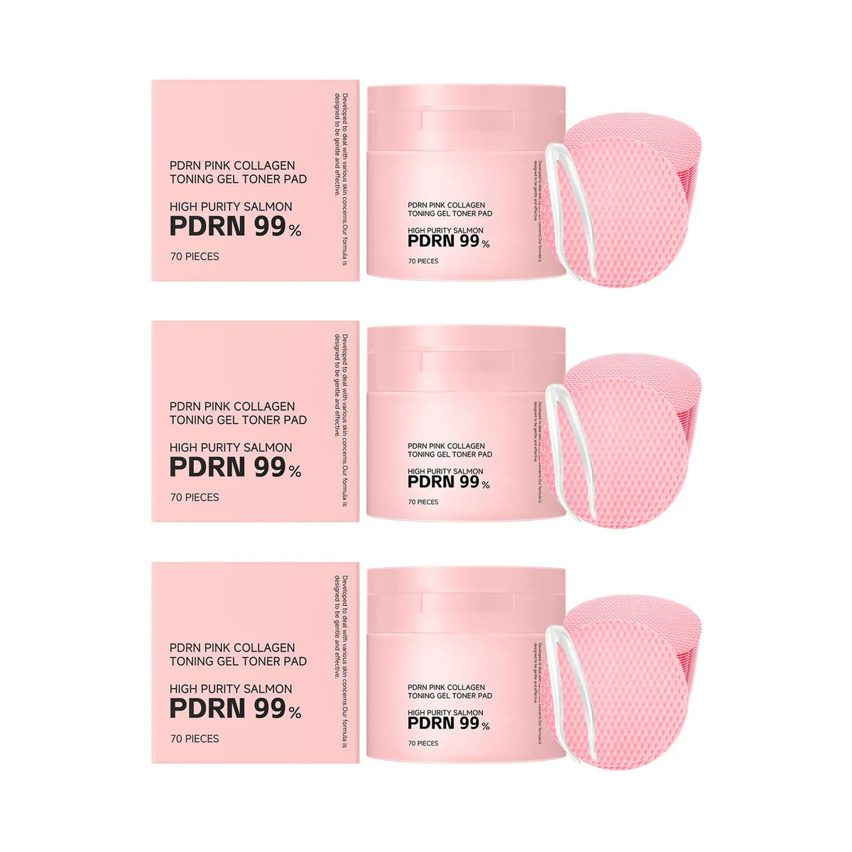 PDRN Pink Collagen Toning Gel Toner Pads – Hydrate & Refine Pores Toner Pads Qme 3 x 70pcs boxed