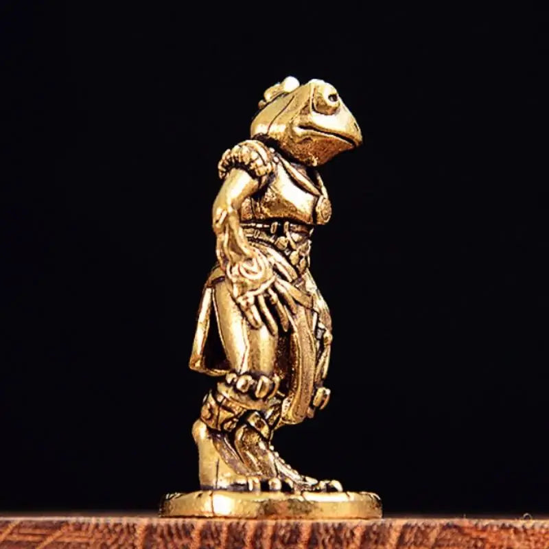 Mini Antique Brass Frog Statue – Tea Pet & Desk Décor Decorative Figurine Qst