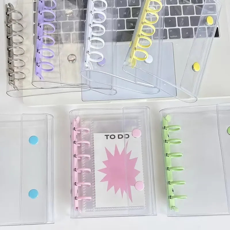 Transparent PVC Tri-fold Mini Notepad 5-Hole Binder Cover Mini Notepad Qme
