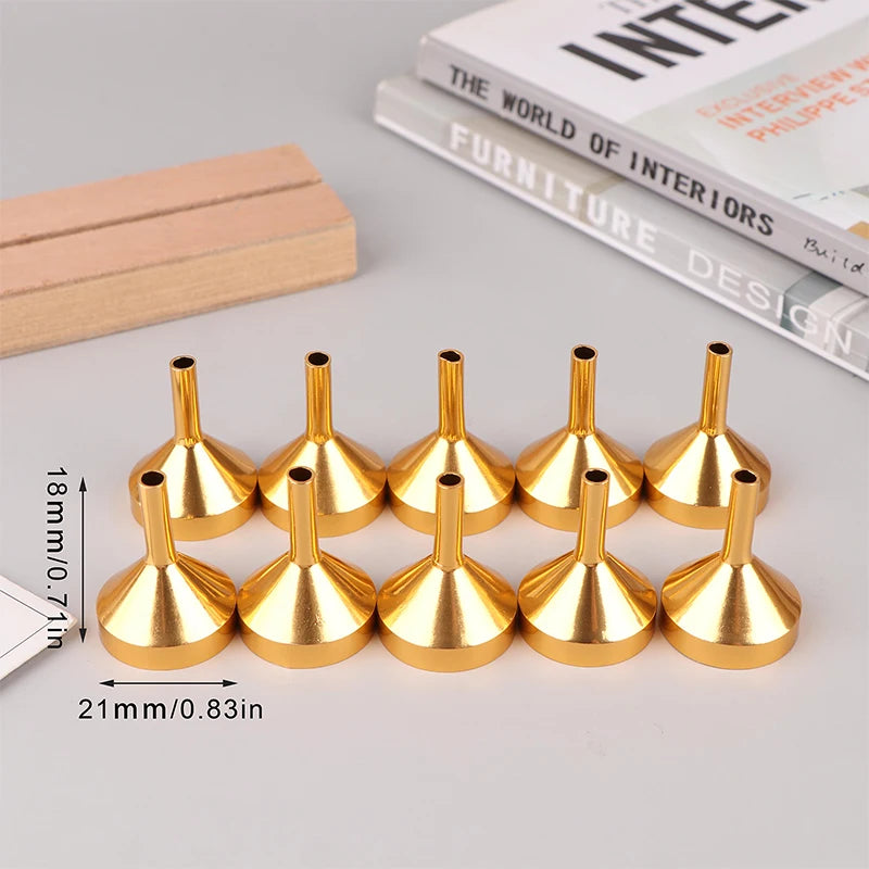 10Pcs Mini Funnels for Perfume, Essential Oil & Small Bottles Mini Filling Funnels Qst Gold S