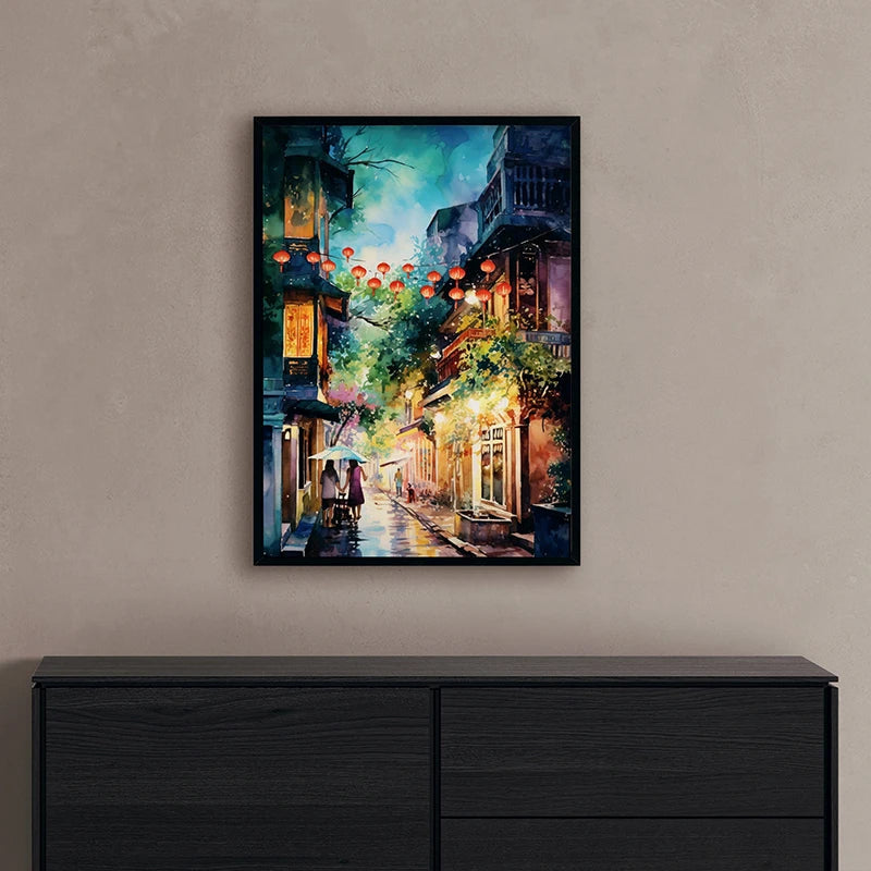 Vietnamese Village Canvas Wall Art – Vintage Watercolour Print Canvas Wall Art Qst