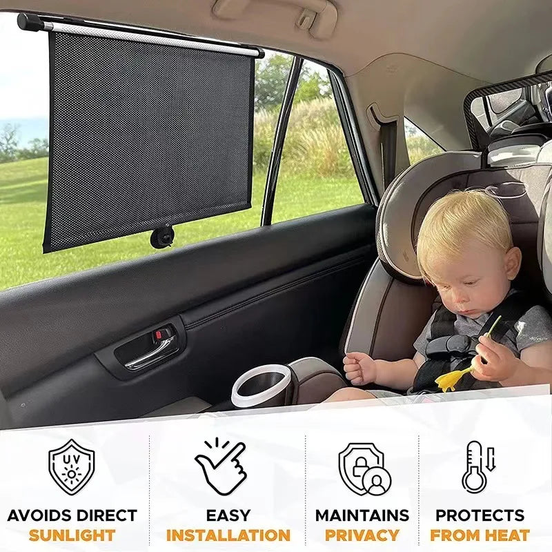 Retractable Car Side Window Sunshade Roller UV Curtain Car Window Sunshade Qme
