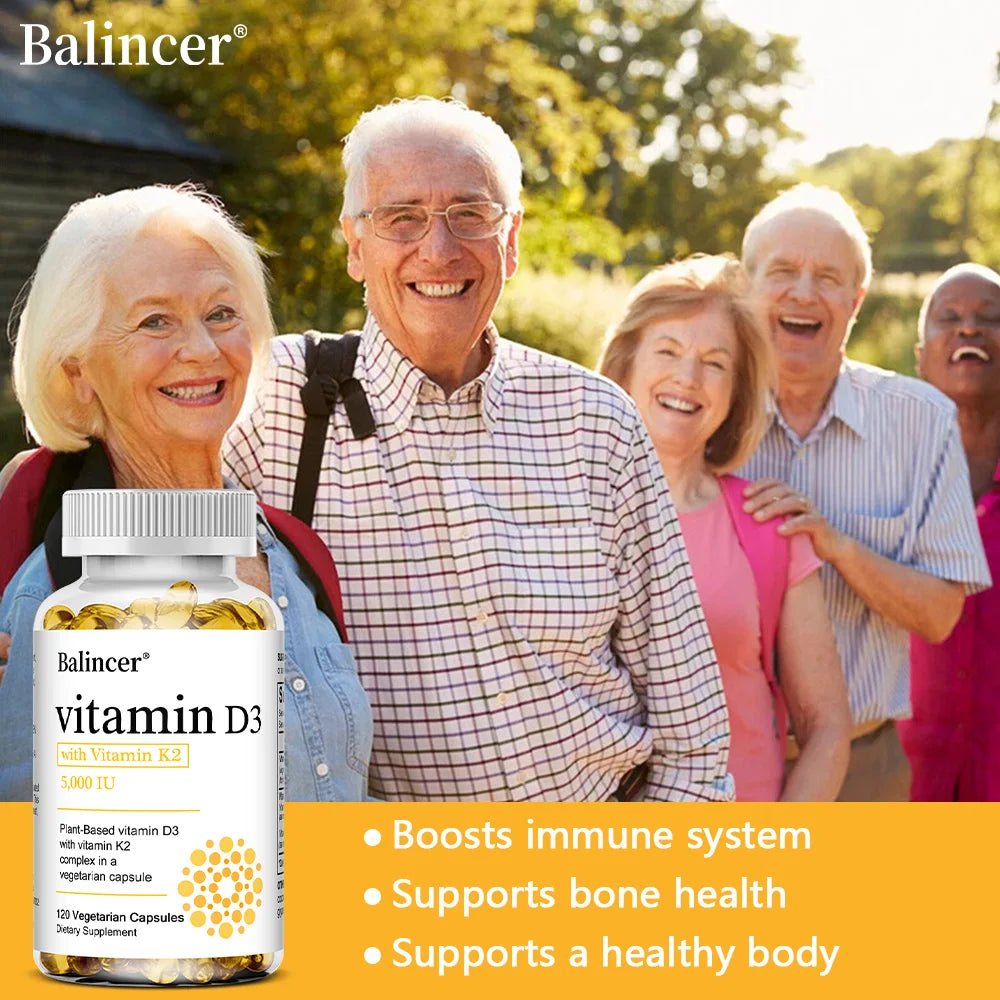 Vitamin D3 5000IU + K2 MK7 1100mcg Vegan Capsules | Bone & Heart Vitamin Supplement Qst