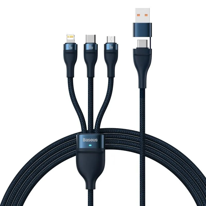 Baseus 3-in-1 USB-C Cable 100W for iPhone Samsung MacBook USB Charging Cable Qst Blue 1.2m