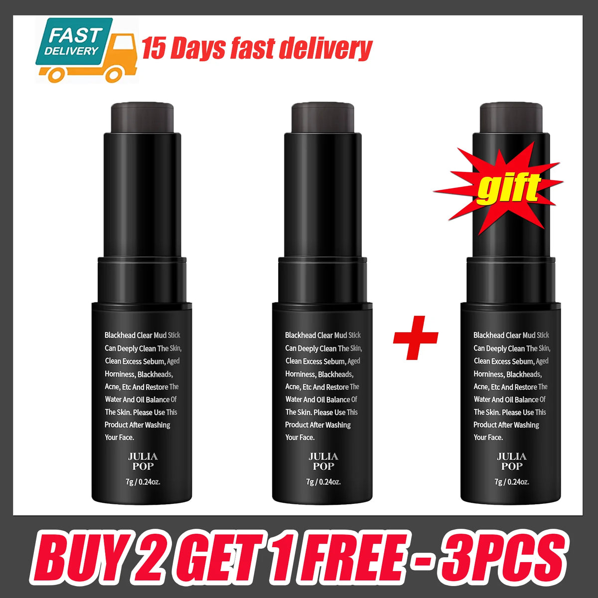 Bamboo Charcoal Blackhead Mud Stick – Deep Pore Cleansing Mask Face Mud Mask Qst Buy 2 get 1-3pcs