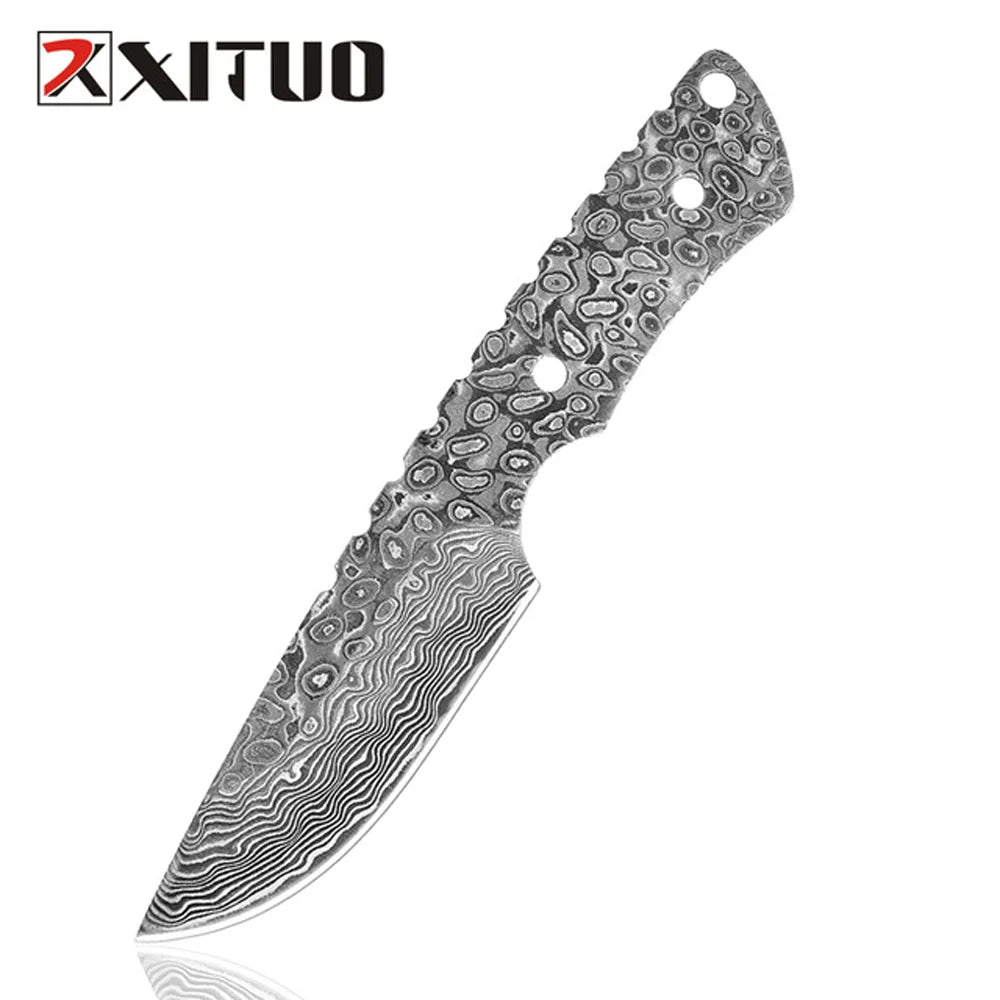 XITUO Damascus Steel Paring Knife with Cowhide Sheath Fixed Blade Knife Qst DPDMOUT007