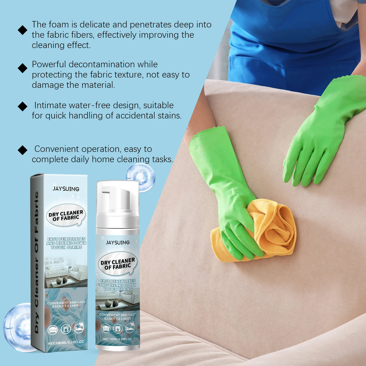 Jaysuing 100ml Fabric Bubble Cleaner – Water-Free Foam Cleaner Fabric Foam Cleaner Qst