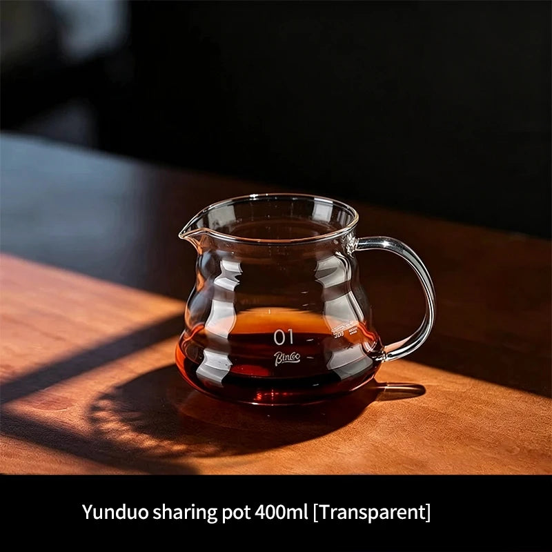 BINCOO Glass Coffee Server Set with Cup & Tray 400ML 600ML Glass Coffee Server Set Qst Clear400ml