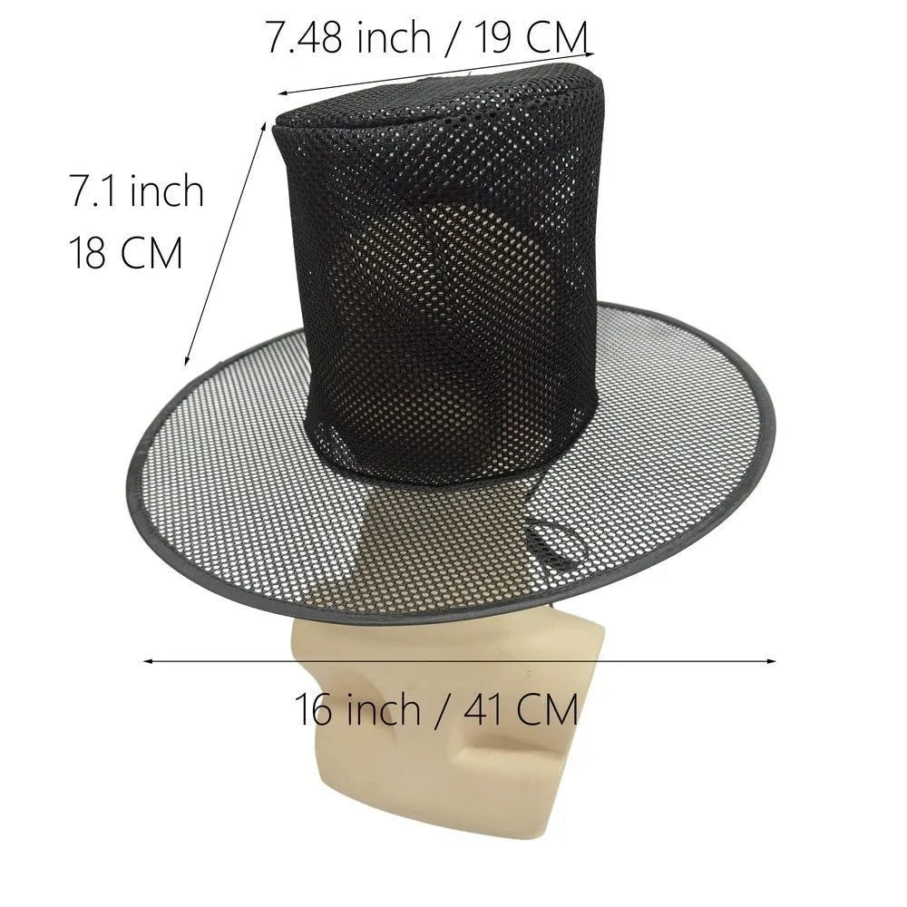 Traditional Korean Gat Hat – Black Mesh Wide Brim Flat Top Traditional Cultural Hat Qme