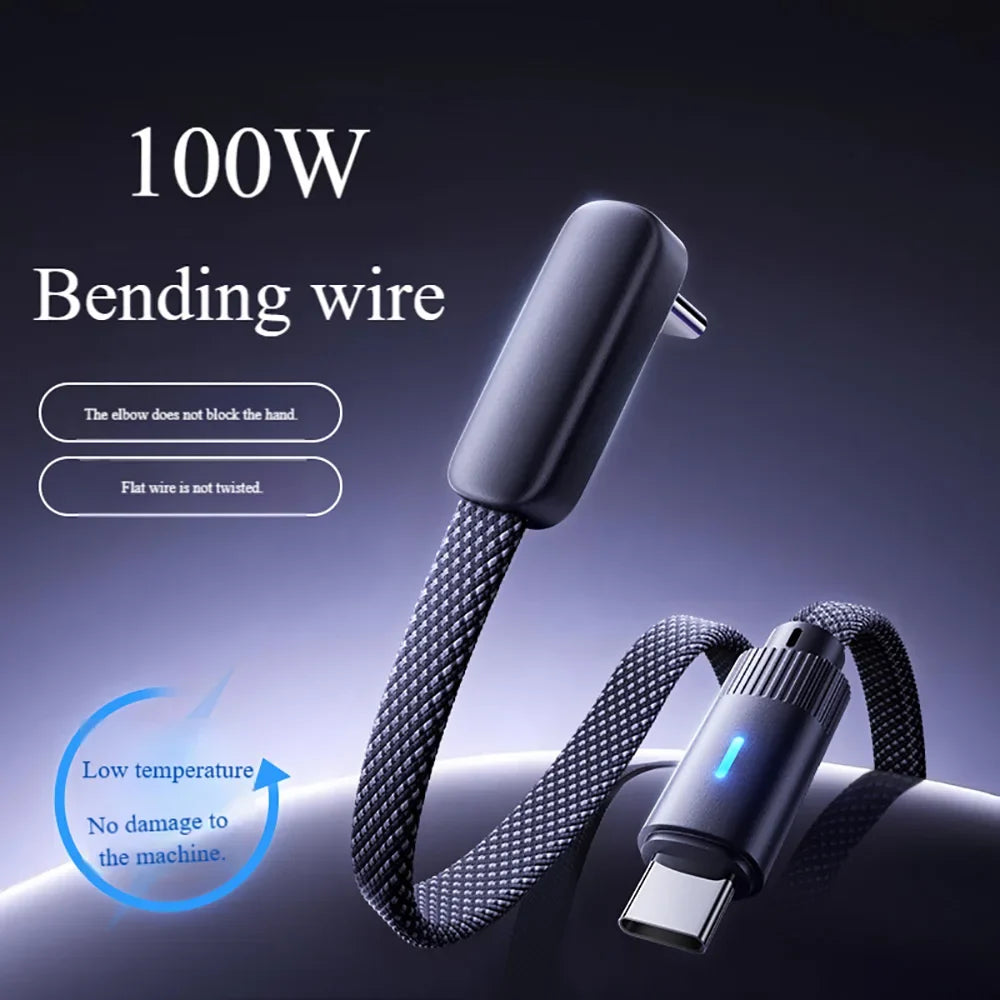 100W USB-C Fast Charging Cable 90° Elbow Braided 6A PD USB-C Charging Cable Qme
