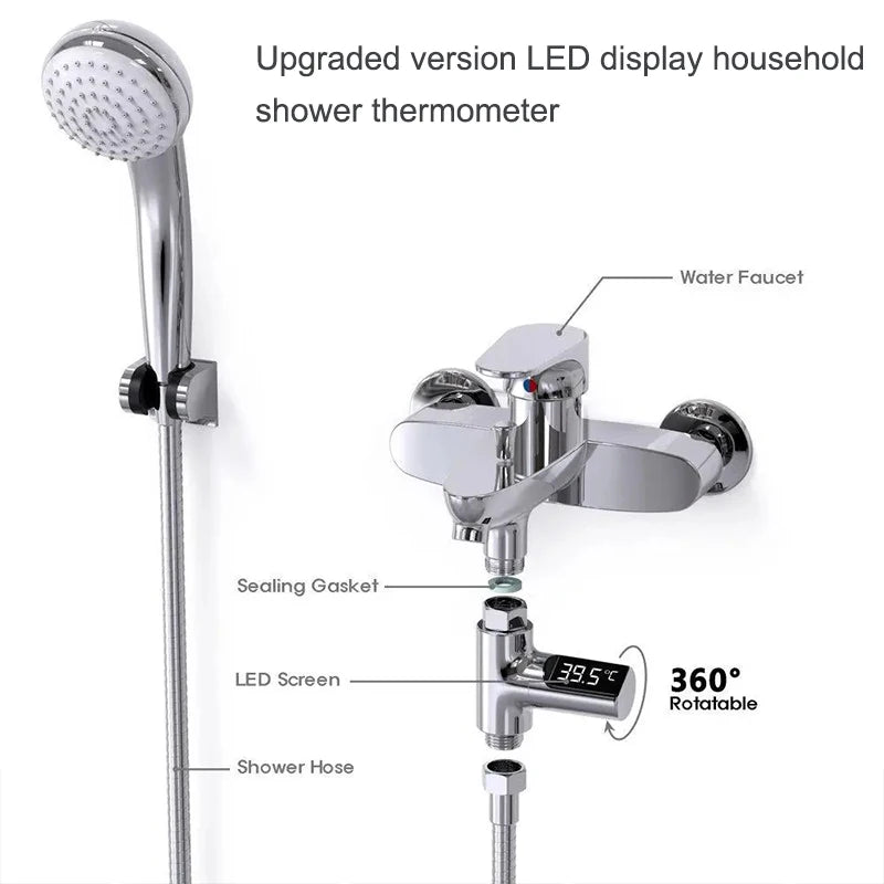 Self-Powered LED Shower Thermometer – 5–85°C Digital Monitor Shower Thermometer Qst