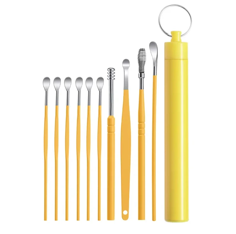 Stainless Steel Ear Cleaning Kit 6 & 10 Pc Set with Case Ear Cleaning Kit Qst 10pcsYellow