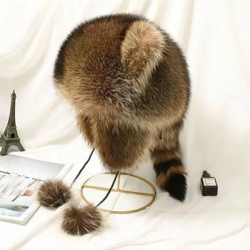 Kids Winter Raccoon Trapper Hat with Ear Flaps | Warm Felt Kids Winter Trapper Hat Qme