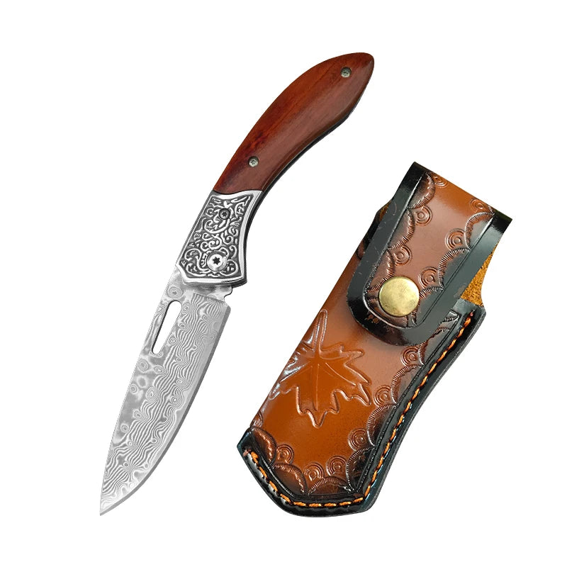 VG10 Damascus Steel Folding Knife – Wood Handle EDC Pocket Knife Damascus Folding Knife Qst Folding Knife AT