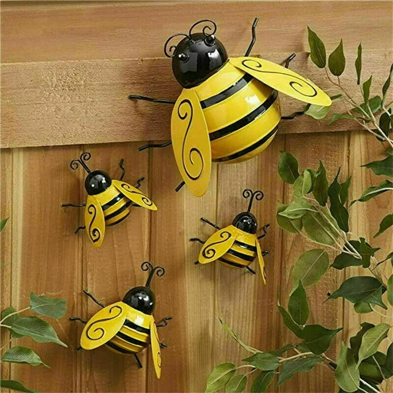 Metal Bumble Bee Garden Wall Ornaments – Set of 4 | Qme Garden Wall Ornament Qme 1 Set