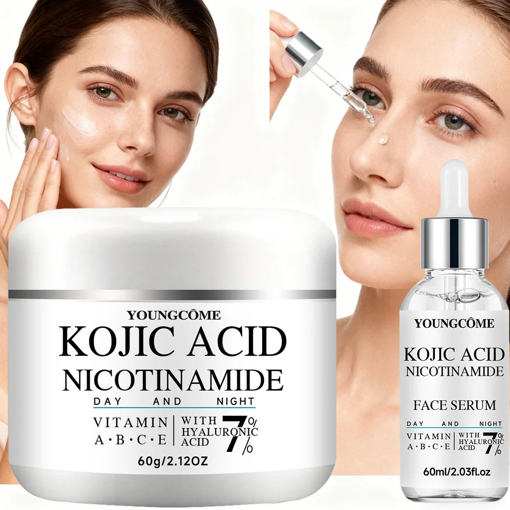 YOUNGCOME Kojic Acid Brightening Set – Toner, Serum & Cream Brightening Skin Care Set Qst