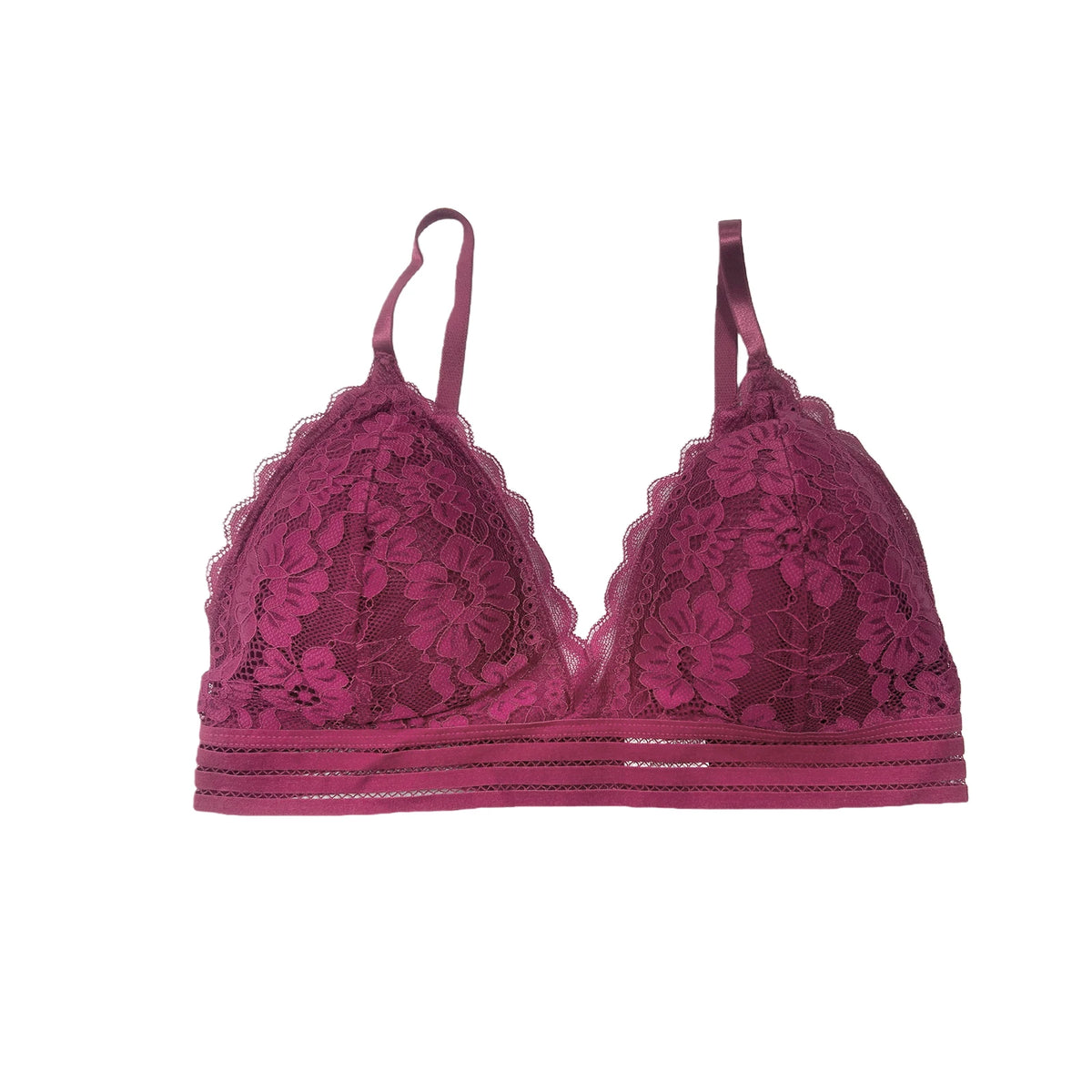 Zeriluna Deep V Triangle Bralette – Wire-Free Lace for Women Lace Bralette Qst Burgundy S