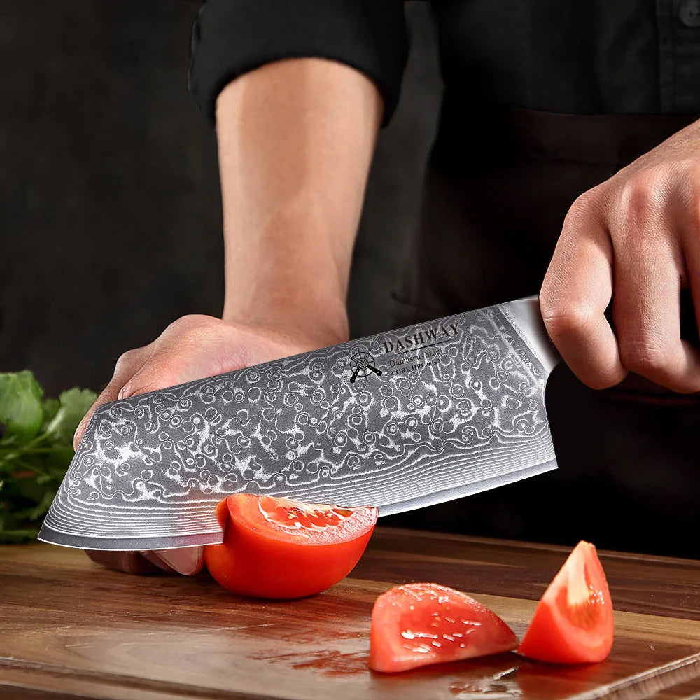 DASHWAY 7.5" Damascus Steel Cleaver Knife – Chef's Slicer Damascus Cleaver Knife Qst