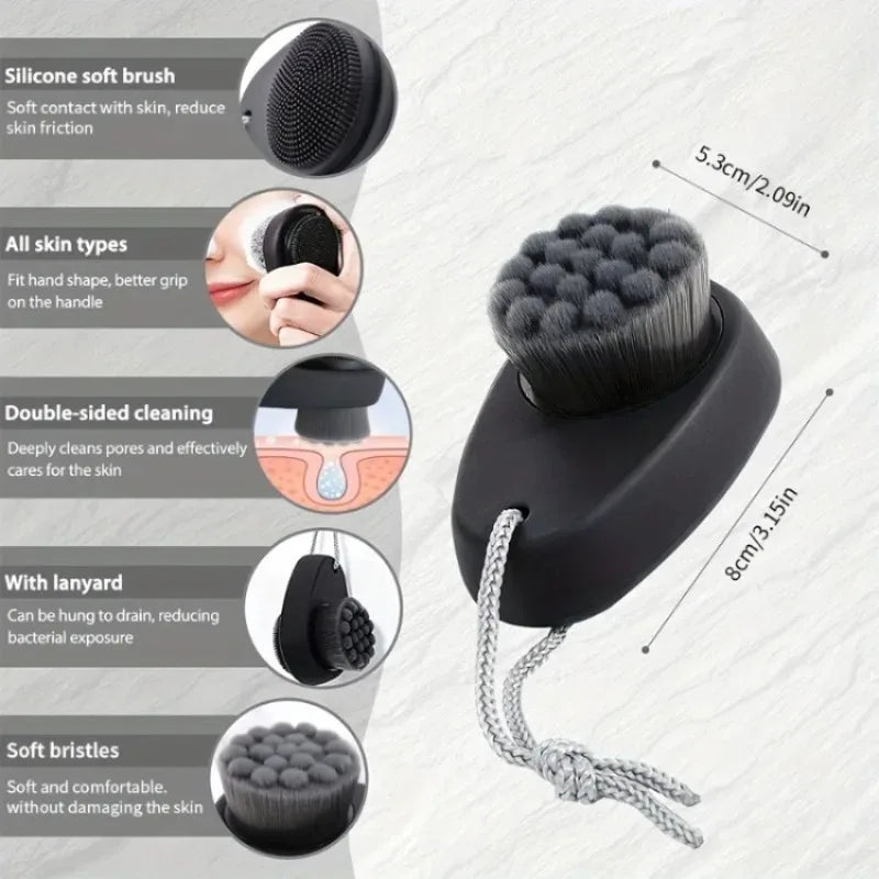 Double-Sided Facial Cleansing Brush | Nylon & Silicone Head Facial Cleansing Brush Qme