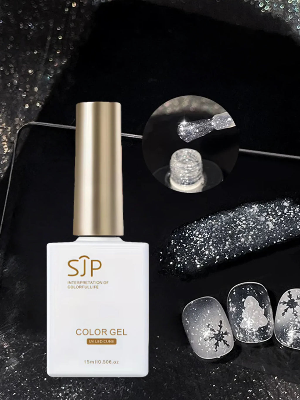 White Opal Snowflake Nail Gel UV Art DIY Powder 15ml | Qme UV Nail Art Gel Qme