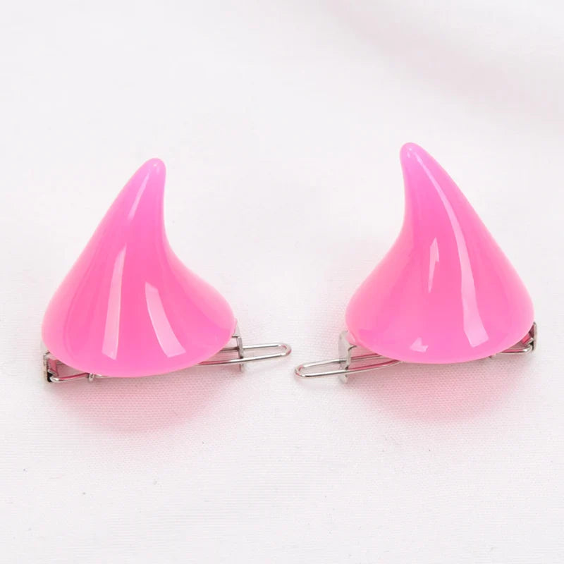 Demon Horn Hairpins Gothic Cosplay Costume Clips – 1 Pair Costume Hair Clips Qme Pink