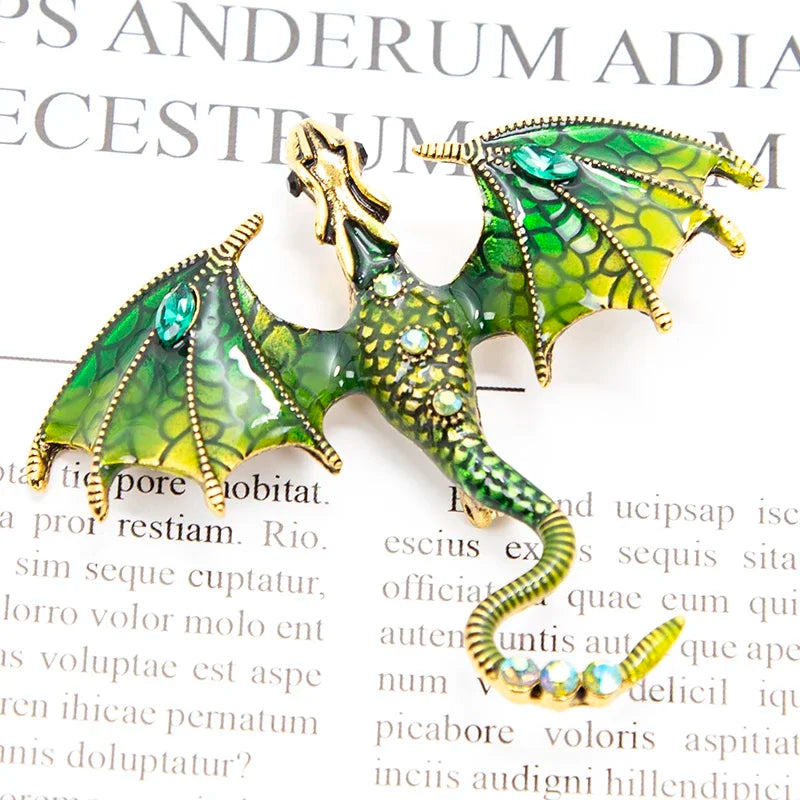 Enamel Dragon Brooch – Rhinestone Legend Animal Pin Enamel Brooch Pin Qme