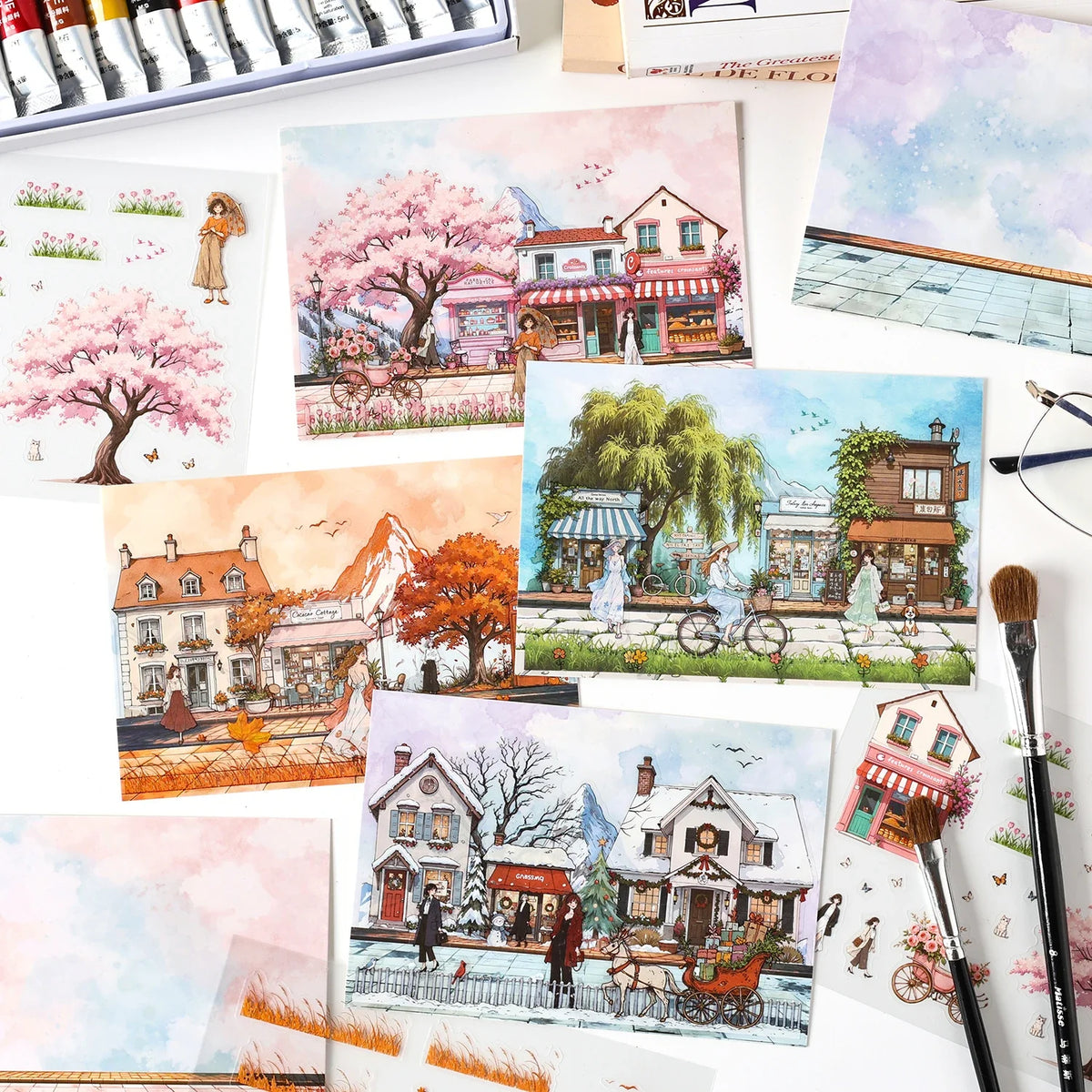 Four Seasons Scenery PET Die Cut Stickers – 3 Sheets Decorative Craft Stickers Qme