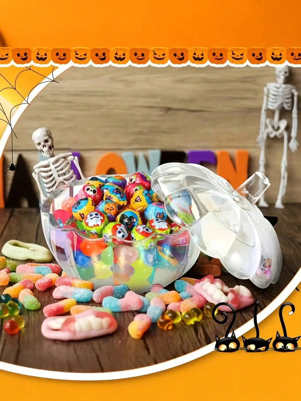 Halloween Pumpkin Glass Candy Jar with Lid | Food Container Glass Candy Jar Qme