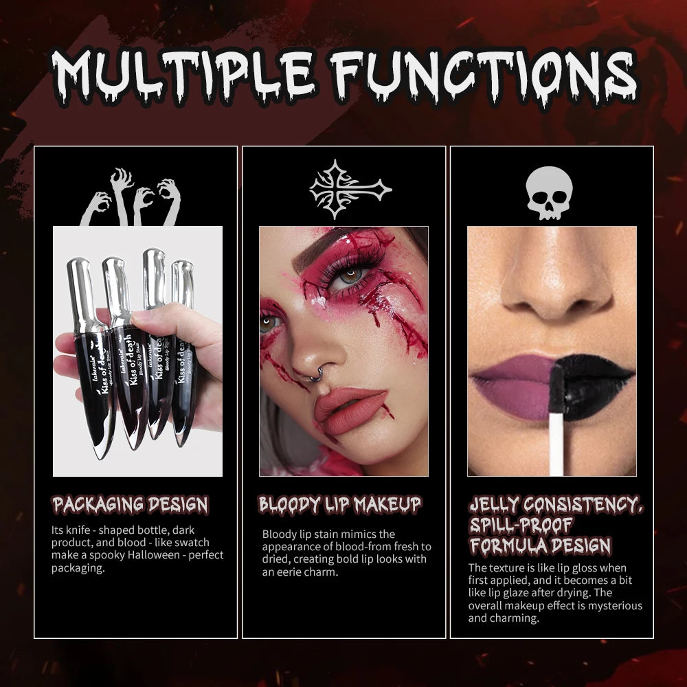 Lakerain Dark Black Gothic Lip Gloss – Long-Lasting Lip Dye Gothic Lip Gloss Qst