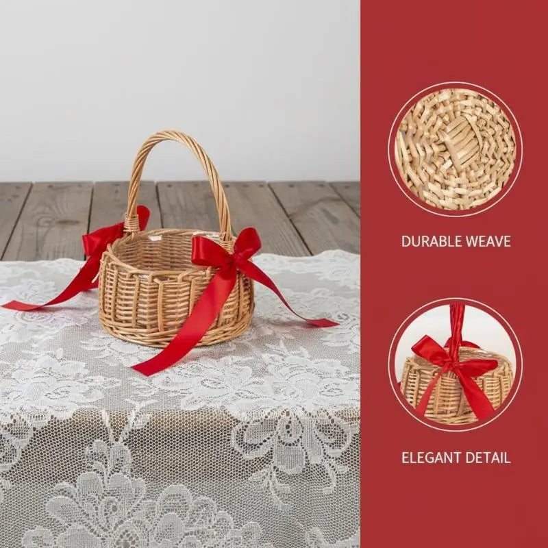 Handmade Woven Rattan Flower Basket – Boho Chic Décor Decorative Basket Qme