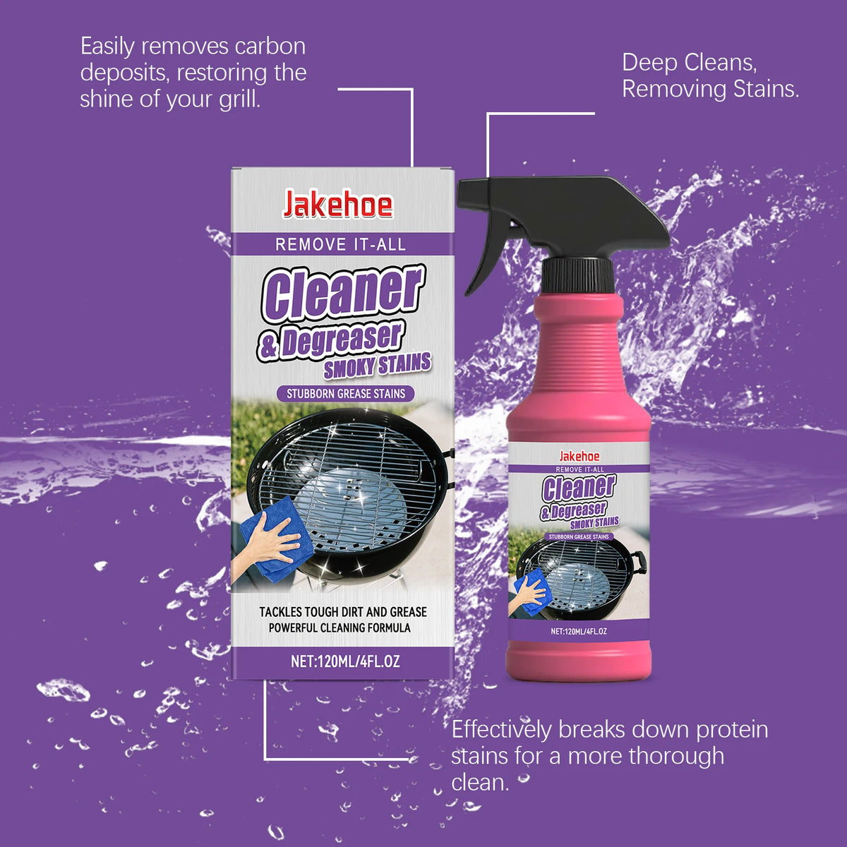 JAKEHOE 120ml BBQ Grill Cleaner – Heavy Duty Degreaser Spray Grill Cleaner Spray Qst