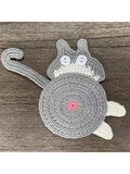 Peeking Cat Crochet Coaster | Cat Lover Gift & Insulated Coaster Crochet Coaster Qme grey M