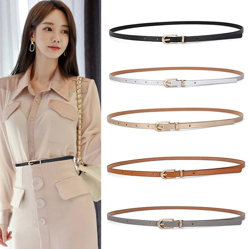 Women's Thin PU Belt Pin Buckle – Black, White & Gray Women's Thin Belt Qme